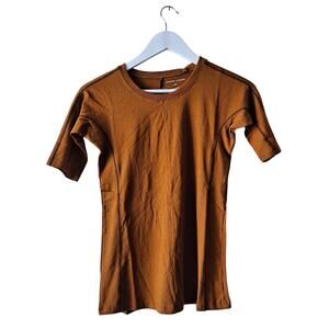 NWT Universal Standard Echo Top Short Sleeve Contrast Stitch Tee Brown Size 00 /